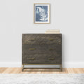 Roy 32 Inch 3 Drawer Mango Wood Dresser Chest, Rustic Bronze Metal Frame, Gray Gray Solid Wood