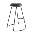 26 Inch Modern Counter Height Stool, Genuine Leather Upholstery, Metal Frame, Baseball Stitching, Black Black Iron