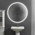 32 X 32 Inch Round Frameless Led Illuminated Bathroom Mirror, Touch Button Defogger, Metal, Silver Silver Aluminum