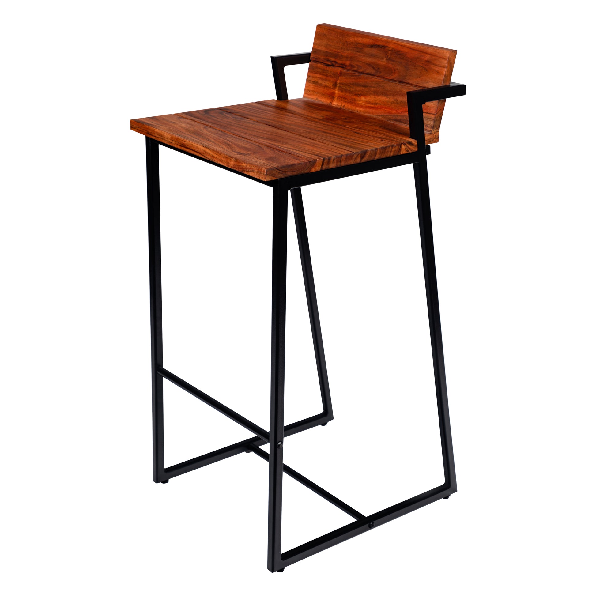 35 Inch Industrial Style Acacia Wood Barstool With Metal Frame, Brown And Black Brown Metal