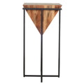 30 Inch Pyramid Shape Wooden Side Table With Cross Metal Base, Brown And Black Brown Solid Wood