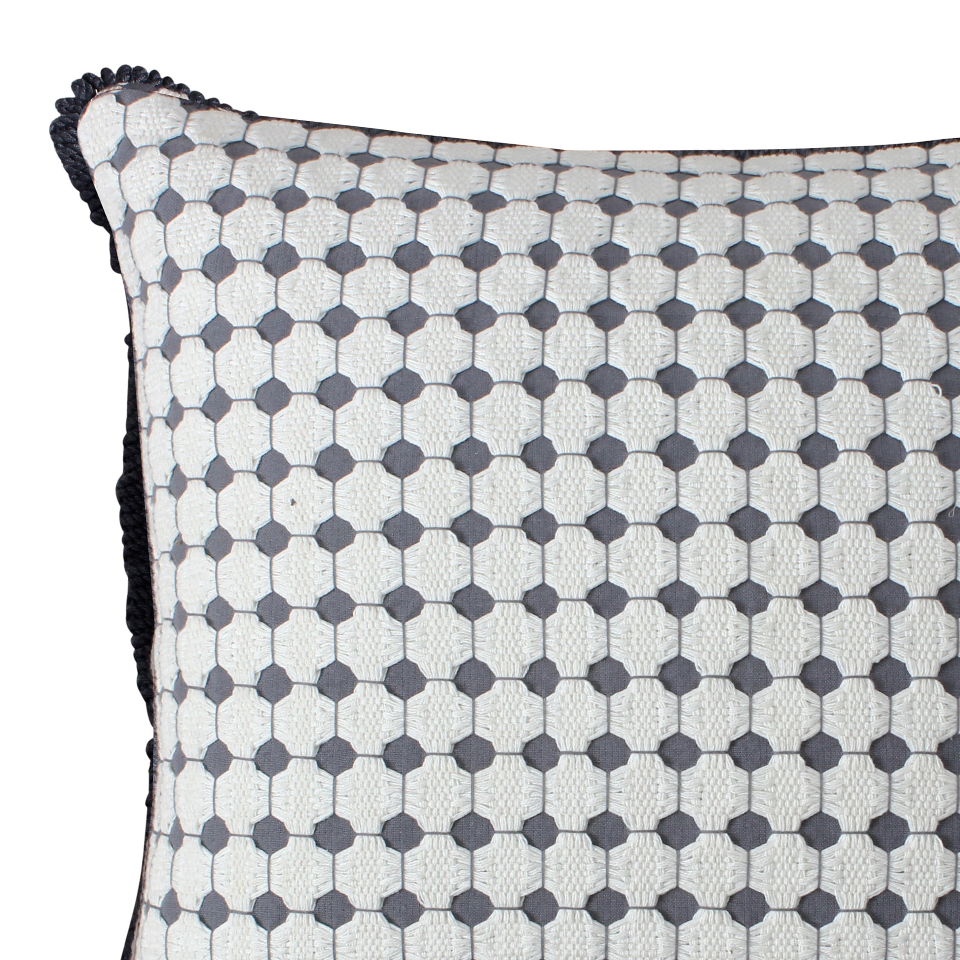 18 X 18 Handcrafted Square Cotton Accent Throw Pillow, Woven, Dotted Tile Design, White, Gray White Cotton