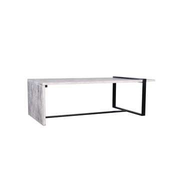 Farmhouse Rectangular Coffee Table With Wooden Top And Geometric Metal Frame, Gray And Black Gray Solid Wood