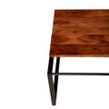 41.7 Inch Rectangular Coffee Table With Plank Style Top, Metal Frame, Brown And Black Brown Solid Wood