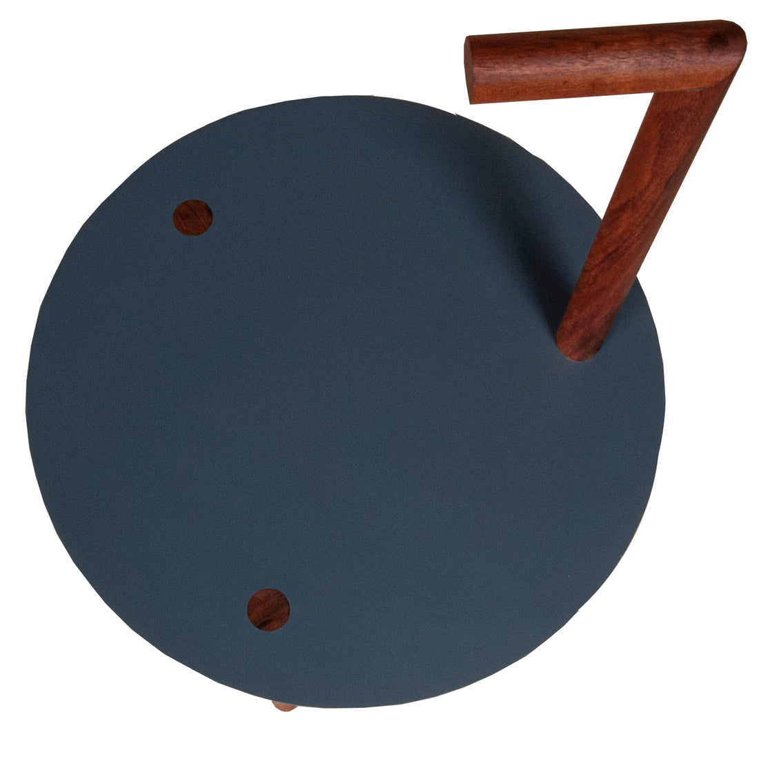 29 Inch Round Metal Top End Table With Inbuilt Wooden Pole, Brown And Black Brown Solid Wood
