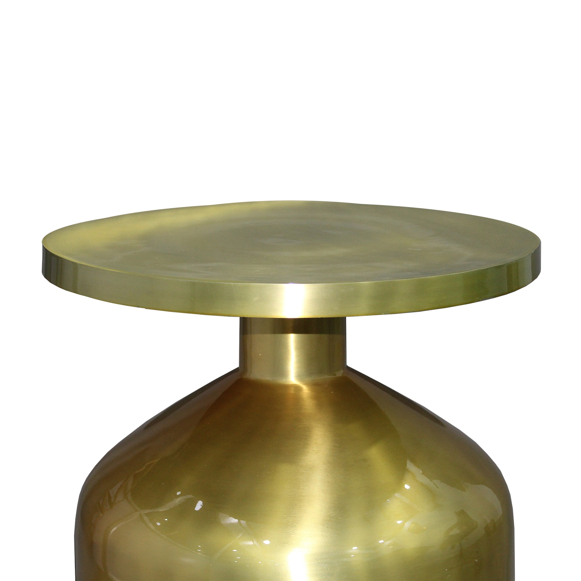 24 Inch Metal Frame End Table With Round Top And Bottle Shape Base, Gold Gold Metal