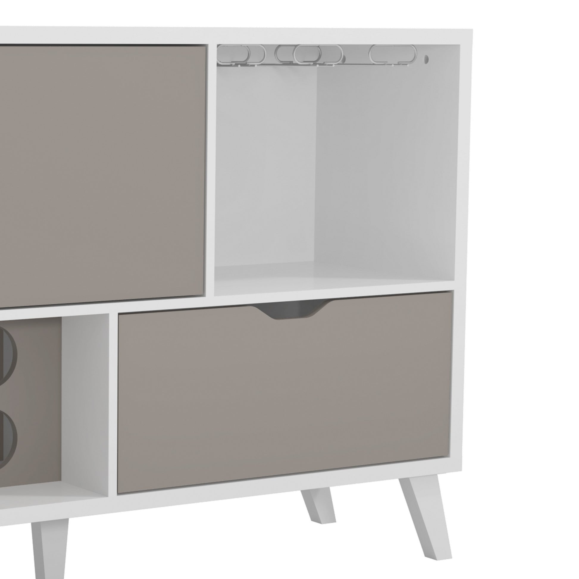 54 Inch 2 Door Wine Bar Cabinet Tv Entertainment Console, Wine Rack, 1 Drawer, White, Gray White Solid Wood