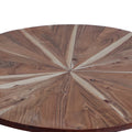 31 Inch Round Mango Wood Coffee Table, Sunburst Design, Tapered Iron Legs, Brown, Black Brown Solid Wood