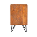 22 Inch Textured Cube Shape Wooden Nightstand With Angular Legs, Brown And Black Brown Solid Wood