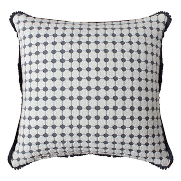 18 X 18 Handcrafted Square Cotton Accent Throw Pillow, Woven, Dotted Tile Design, White, Gray White Cotton