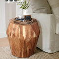 Bon 22 Inch Artisanal End Side Table, Multifaceted Solid Acacia Wood, Octagon Top, Natural Brown Brown Solid Wood