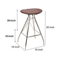 30 Inch Metal Frame Bar Stool, Round Genuine Leather Seat, Dark Brown, Silver Silver Iron