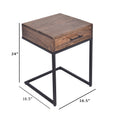 Mango Wood Side Table With Drawer And Cantilever Iron Base, Brown And Black Brown Iron