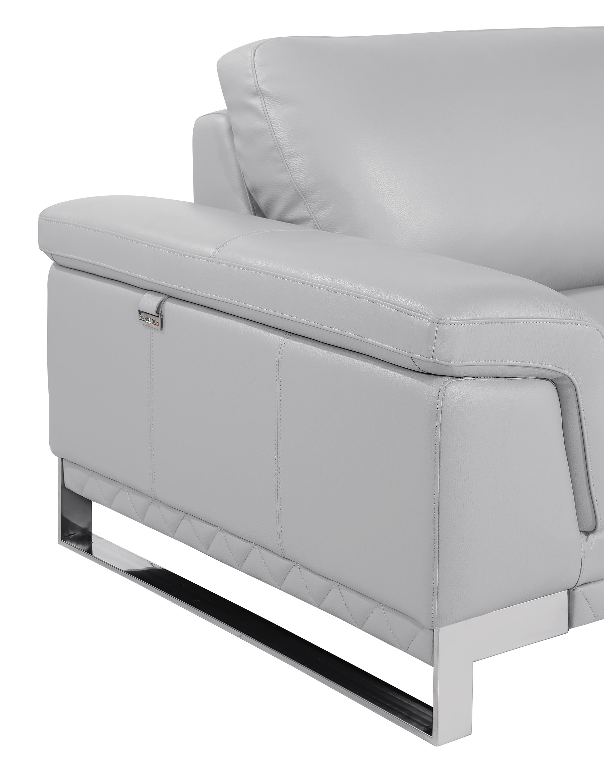 Top Grain Italian Leather Loveseat Light Gray Foam Leather