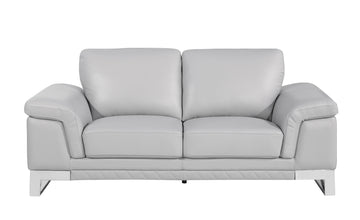 Top Grain Italian Leather Loveseat Light Gray Foam Leather