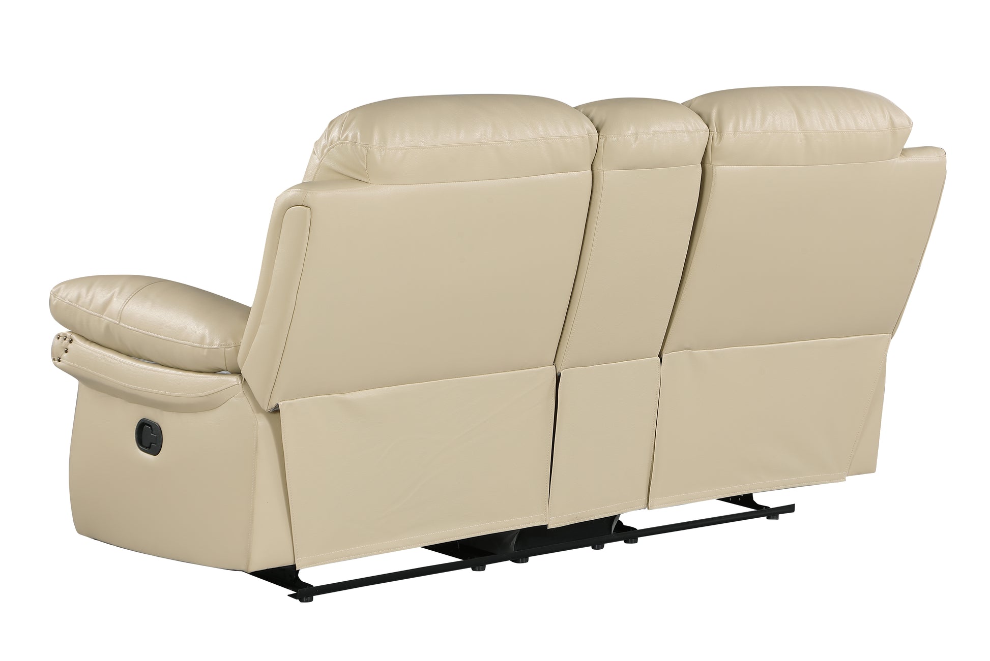 Leather Air Upholstered Reclining Console Loveseat With Fiber Back Beige Foam Leather