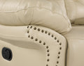 Leather Air Upholstered Reclining Console Loveseat With Fiber Back Beige Foam Leather