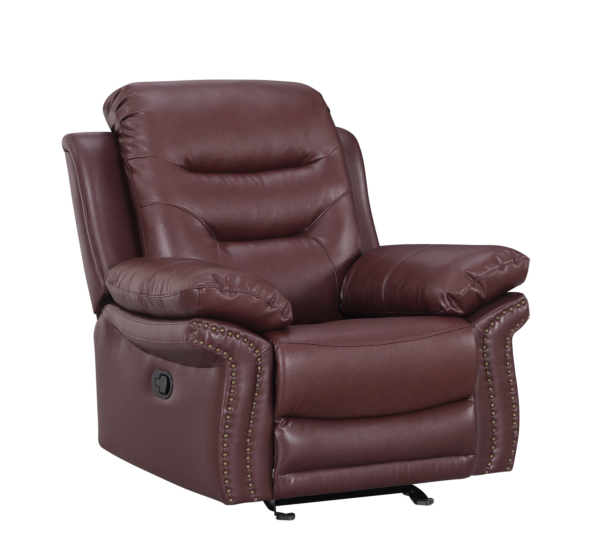 Leather Air Upholstered Reclining Chair With Fiber Back Burgundy Foam Leather