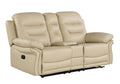 Leather Air Upholstered Reclining Console Loveseat With Fiber Back Beige Foam Leather