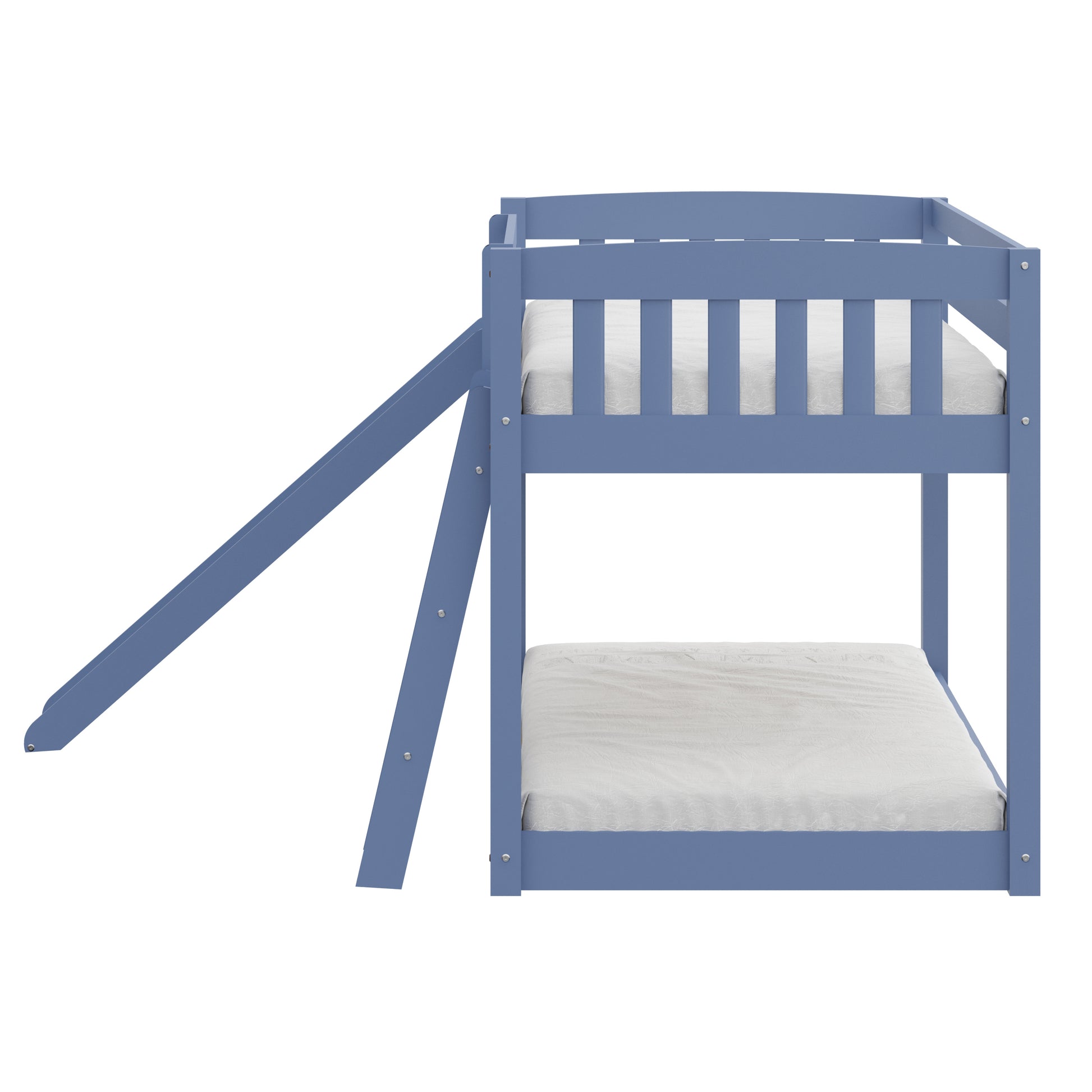 Kids Bunk Bed Twin Over Twin With Slide And Stairs, Heavy Duty Solid Wood Twin Bunk Beds, Toddler Bed Frame With Safety Guardrails, Blue Blue Solid Wood