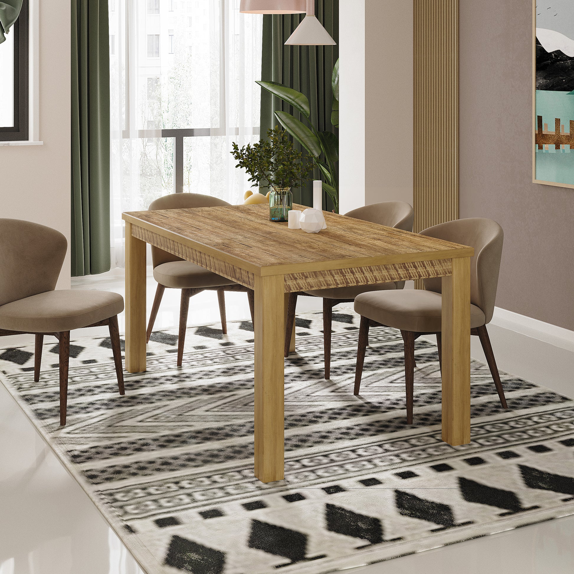 Albany 63 Inches Solid Wood Dining Table For 6, Small Kitchen Table, Dinner Table, Breakfast Table Walnut Solid Wood