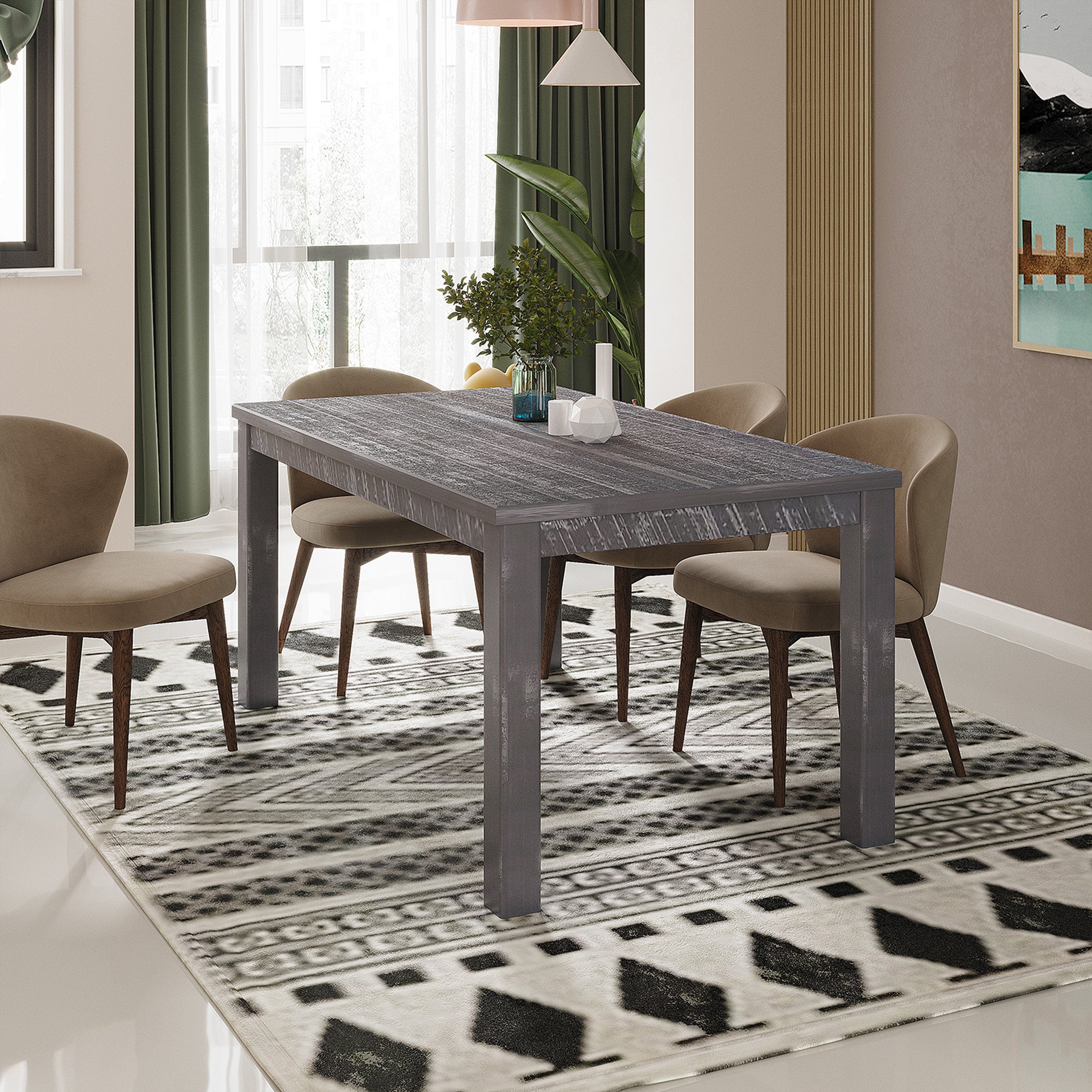 Albany 63 Inches Solid Wood Dining Table For 6, Small Kitchen Table, Dinner Table, Breakfast Table Gray Solid Wood