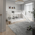 Kids Bunk Bed Twin Over Twin With Slide And Stairs, Heavy Duty Solid Wood Twin Bunk Beds, Toddler Bed Frame With Safety Guardrails, White White Solid Wood