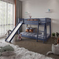 Kids Bunk Bed Twin Over Twin With Slide And Stairs, Heavy Duty Solid Wood Twin Bunk Beds, Toddler Bed Frame With Safety Guardrails, Blue Blue Solid Wood