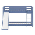 Kids Bunk Bed Twin Over Twin With Slide And Stairs, Heavy Duty Solid Wood Twin Bunk Beds, Toddler Bed Frame With Safety Guardrails, Blue Blue Solid Wood