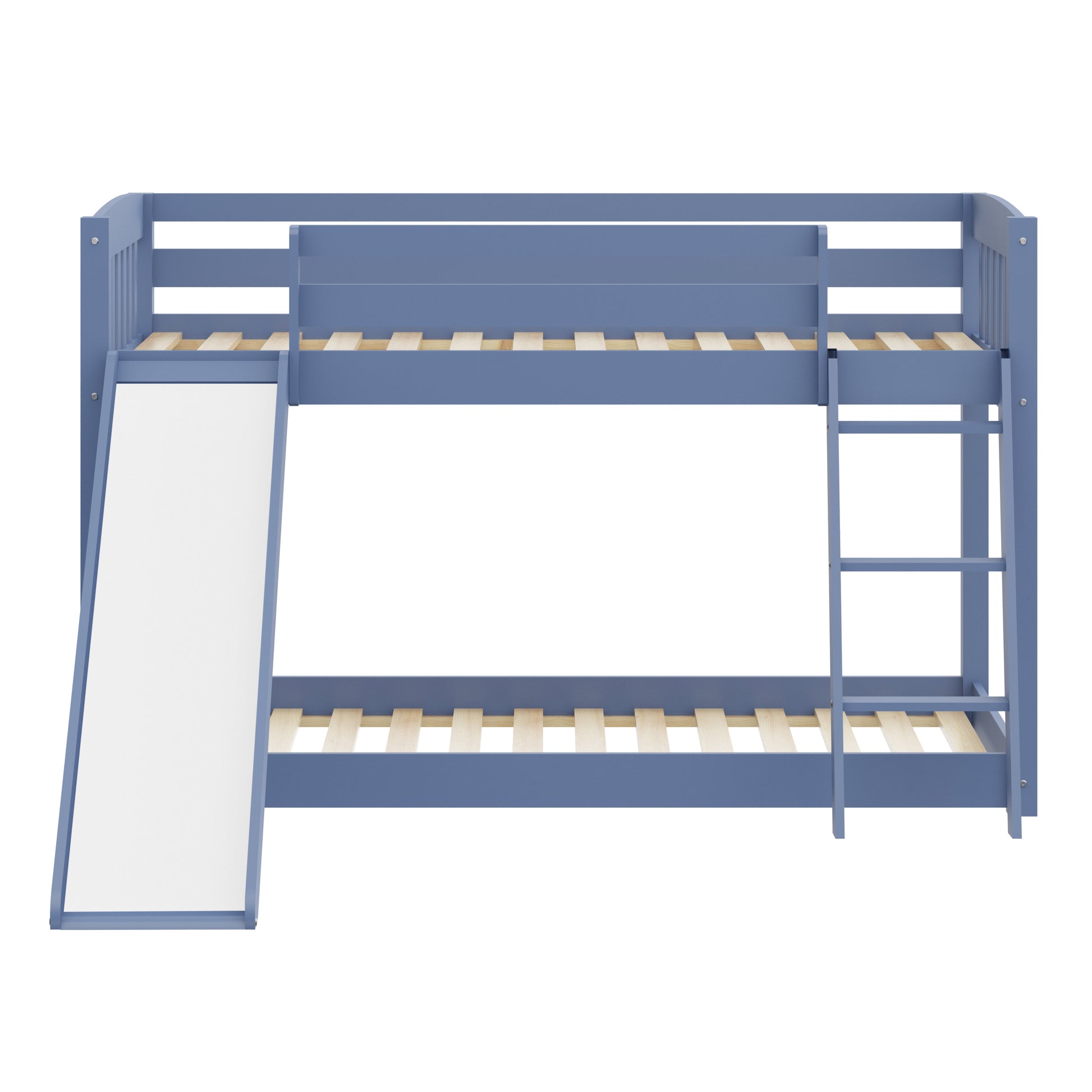 Kids Bunk Bed Twin Over Twin With Slide And Stairs, Heavy Duty Solid Wood Twin Bunk Beds, Toddler Bed Frame With Safety Guardrails, Blue Blue Solid Wood