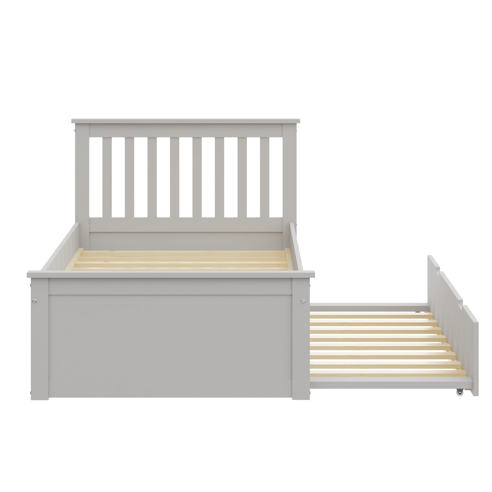 Gray Twin Trundle Bed, Heavy Duty Malibu Solid Wood Bed Frame With Twin Size Pull Out Toddler Trundle Bed For Kids Gray Solid Wood
