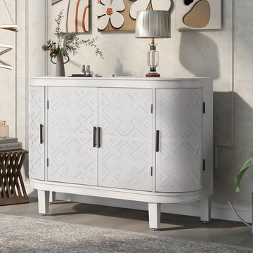 Accent Storage Cabinet Sideboard Wooden Cabinet With Antique Pattern Doors For Hallway, Entryway, Living Room White Mdf