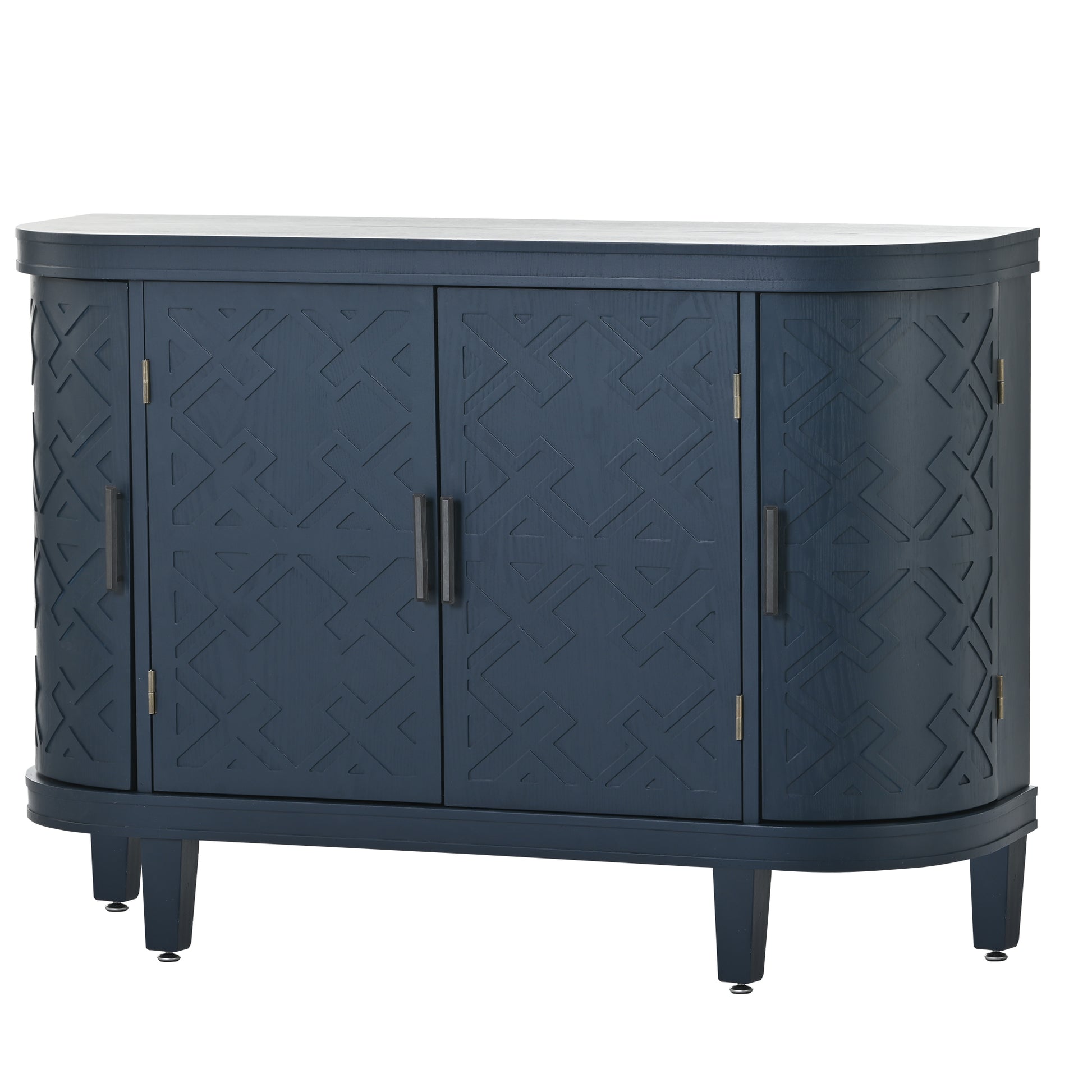 Accent Storage Cabinet Sideboard Wooden Cabinet With Antique Pattern Doors For Hallway, Entryway, Living Room Navy Blue Mdf