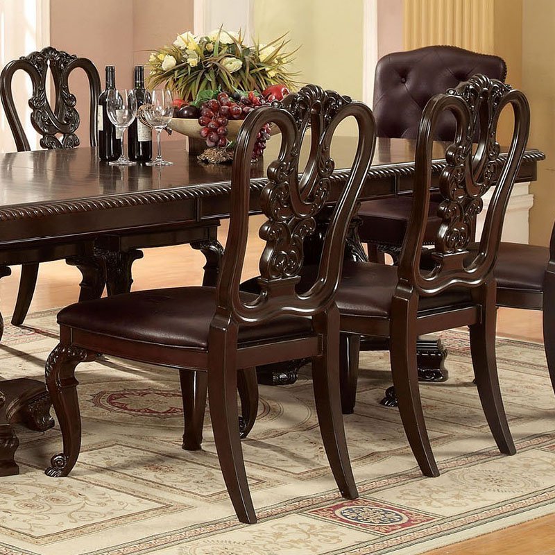 Traditional Intricate Back Design Set of 2 Side Chairs dark brown-brown-dining