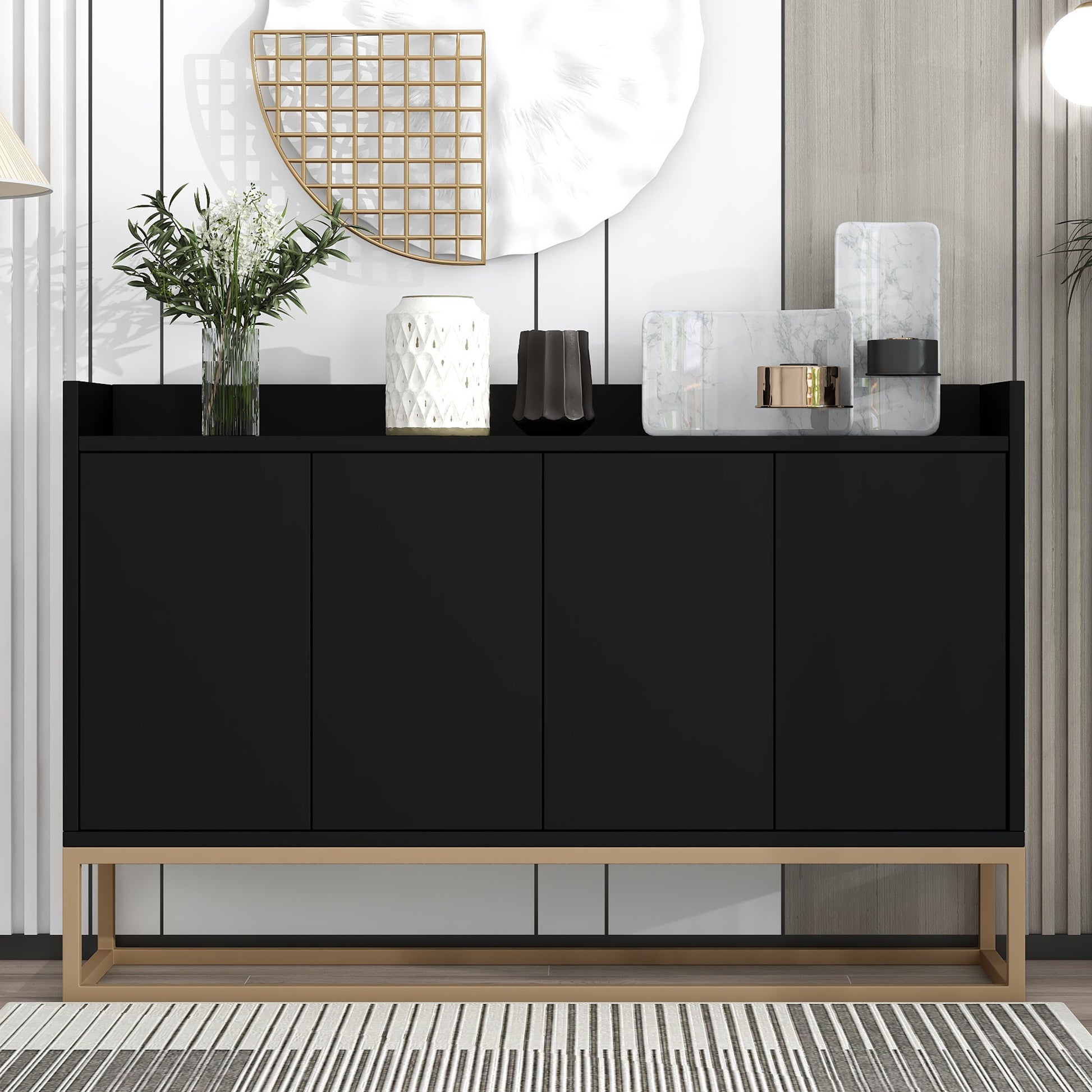 Modern Sideboard Elegant Buffet Cabinet With Large Storage Space For Dining Room, Entryway Black Black Particle Board