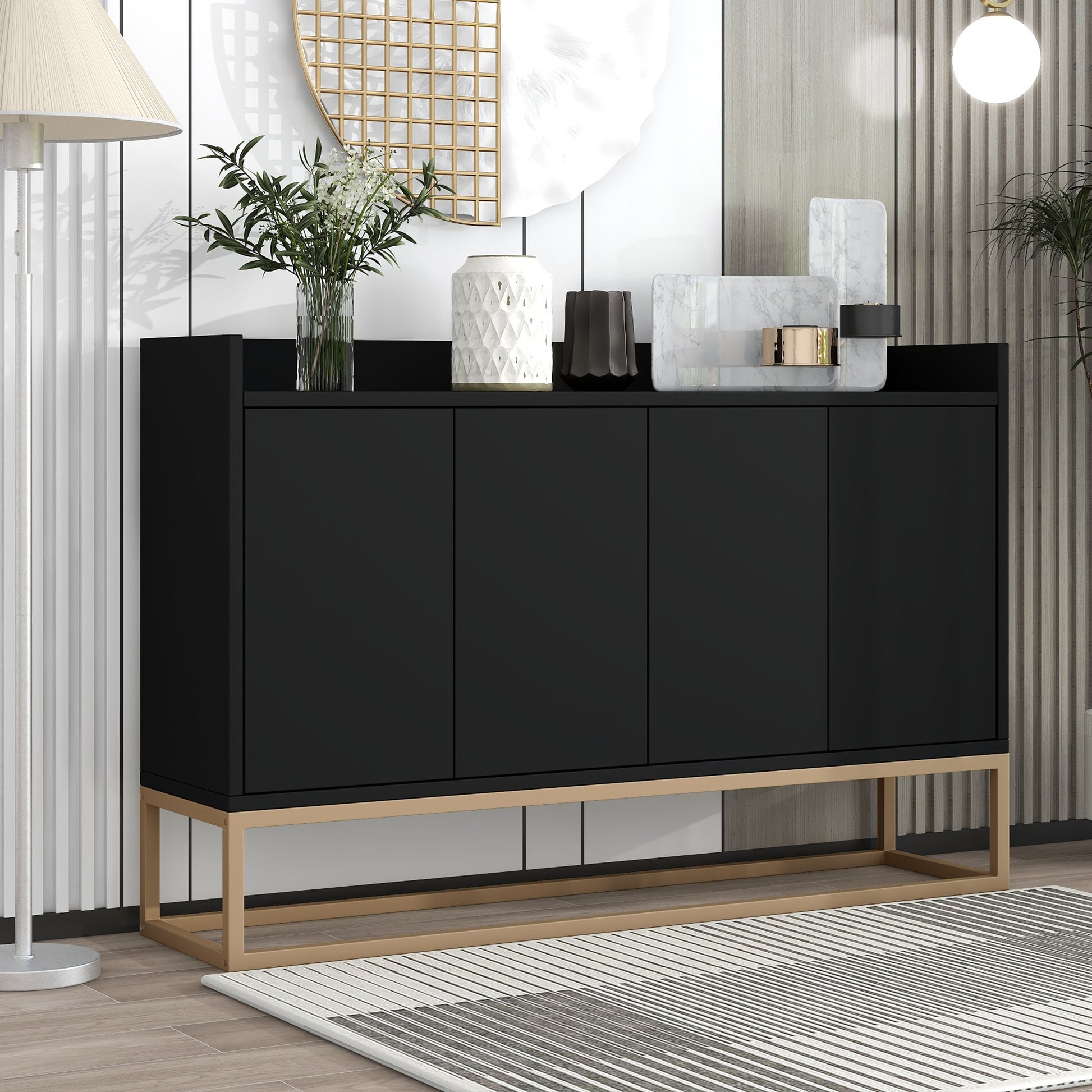 Modern Sideboard Elegant Buffet Cabinet With Large Storage Space For Dining Room, Entryway Black Black Particle Board