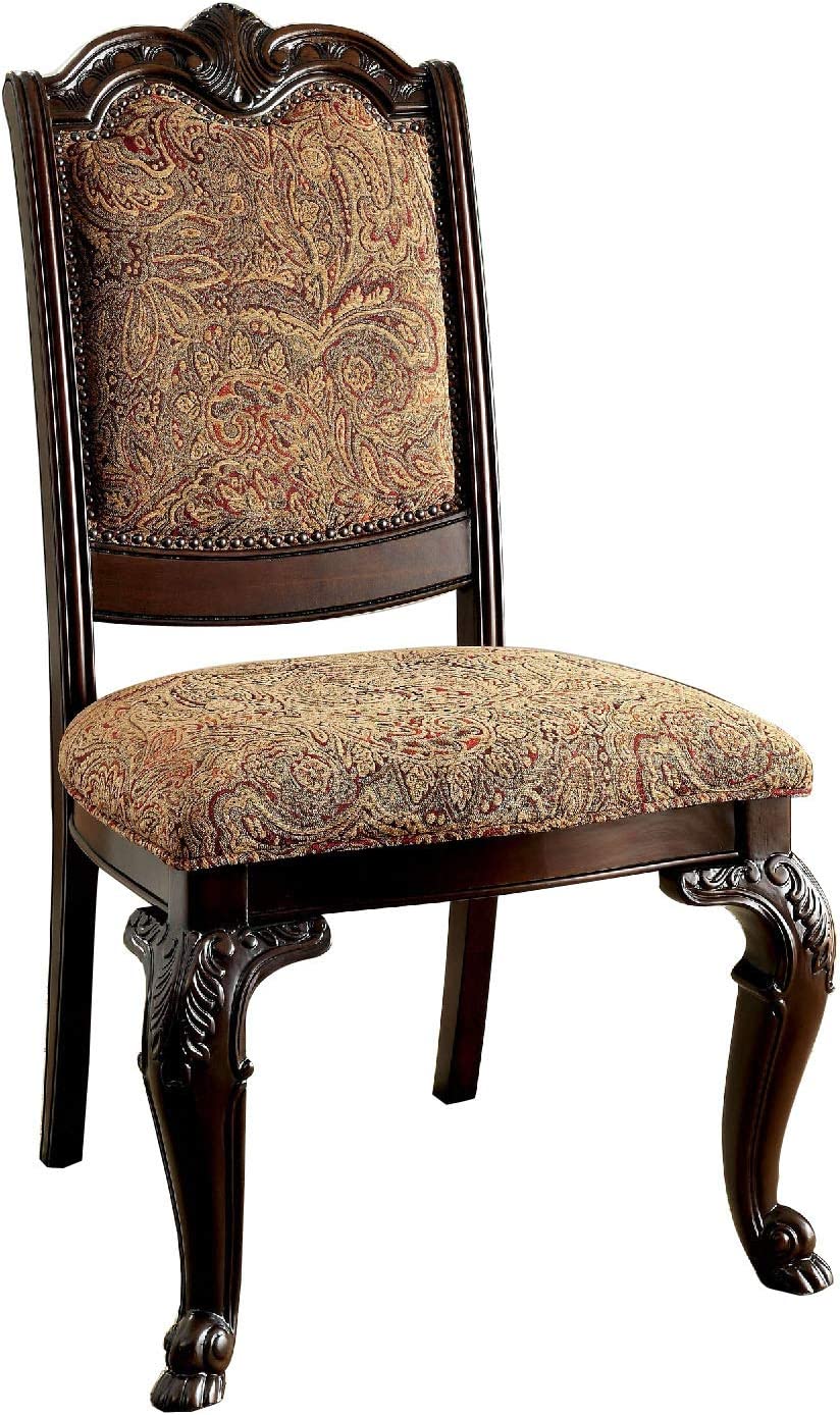 Traditional Formal Set Of 2 Side Chairs Brown Cherry Solid Wood Chair Padded Fabric Upholstered Seat Kitchen Dining Room Furniture Dark Brown Brown Dining Room Luxury,Traditional Dining Chairs