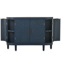 Accent Storage Cabinet Sideboard Wooden Cabinet With Antique Pattern Doors For Hallway, Entryway, Living Room Navy Blue Mdf