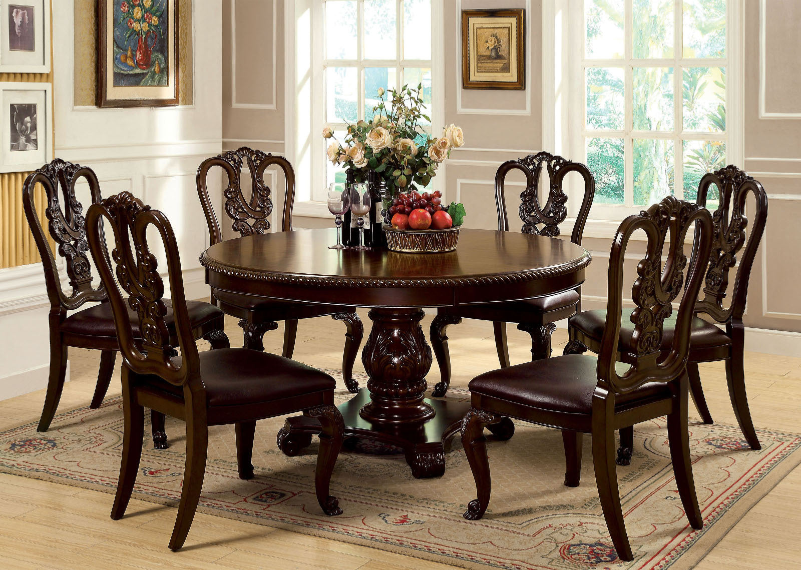 Traditional Intricate Back Design Set of 2 Side Chairs dark brown-brown-dining