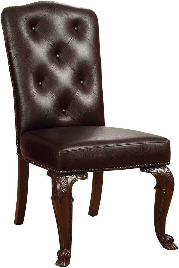 Traditional Formal Set Of 2 Side Chairs Brown Cherry Solid Wood Chair Paddedtufted Upholstered Kitchen Dining Room Furniture Dark Brown Brown Dining Room Luxury,Traditional Dining Chairs Rubberwood Tufted Back Solid Wood