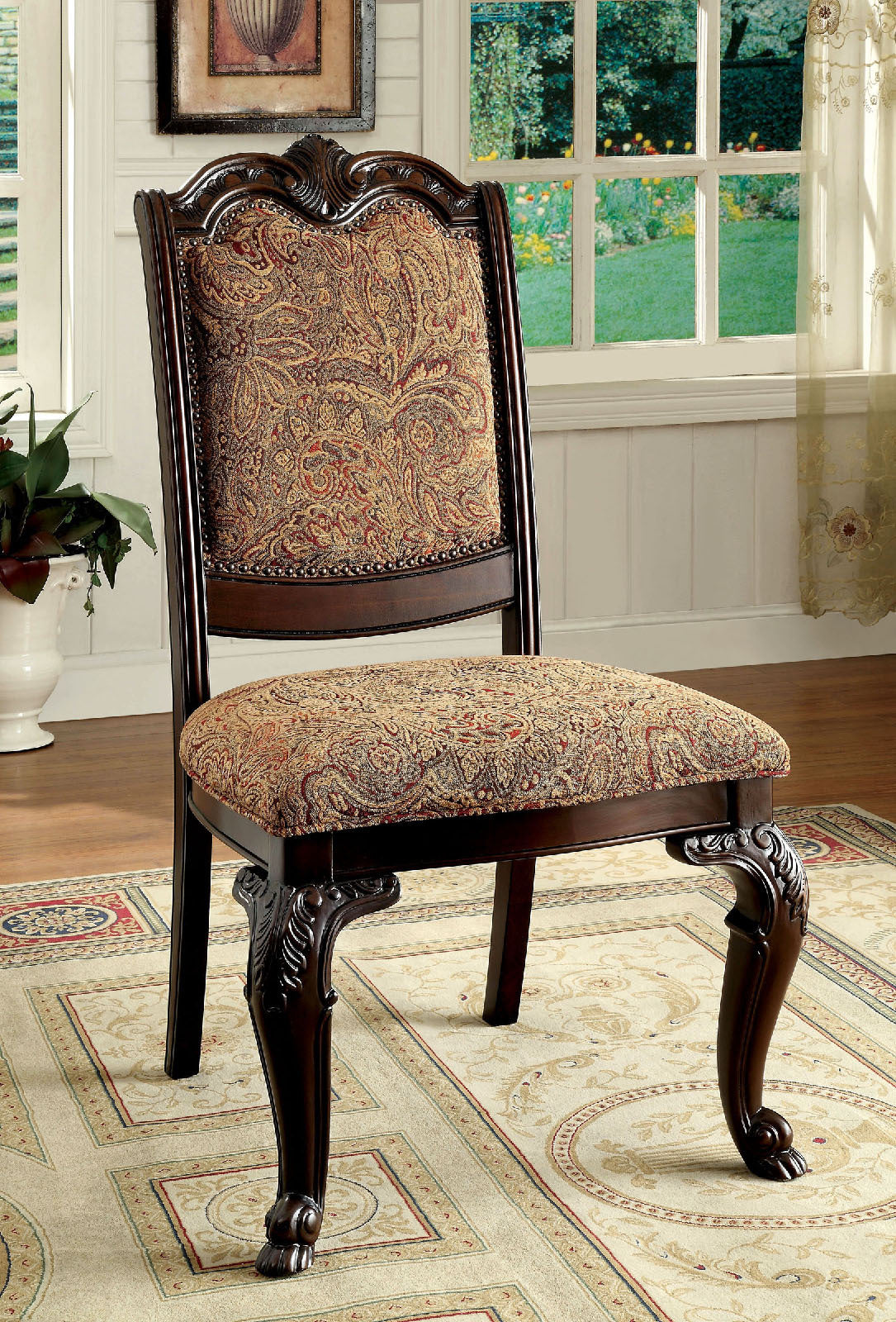 Traditional Formal Set of 2 Side Chairs Brown Cherry dark brown-brown-dining