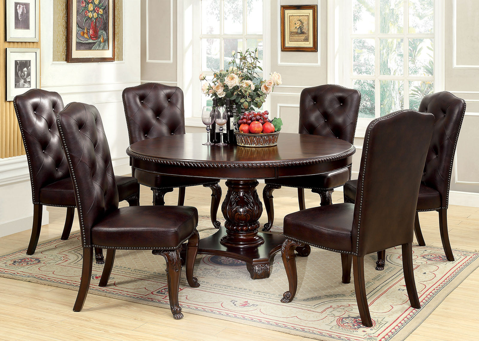 Traditional Formal Set Of 2 Side Chairs Brown Cherry Solid Wood Chair Paddedtufted Upholstered Kitchen Dining Room Furniture Dark Brown Brown Dining Room Luxury,Traditional Dining Chairs Rubberwood Tufted Back Solid Wood