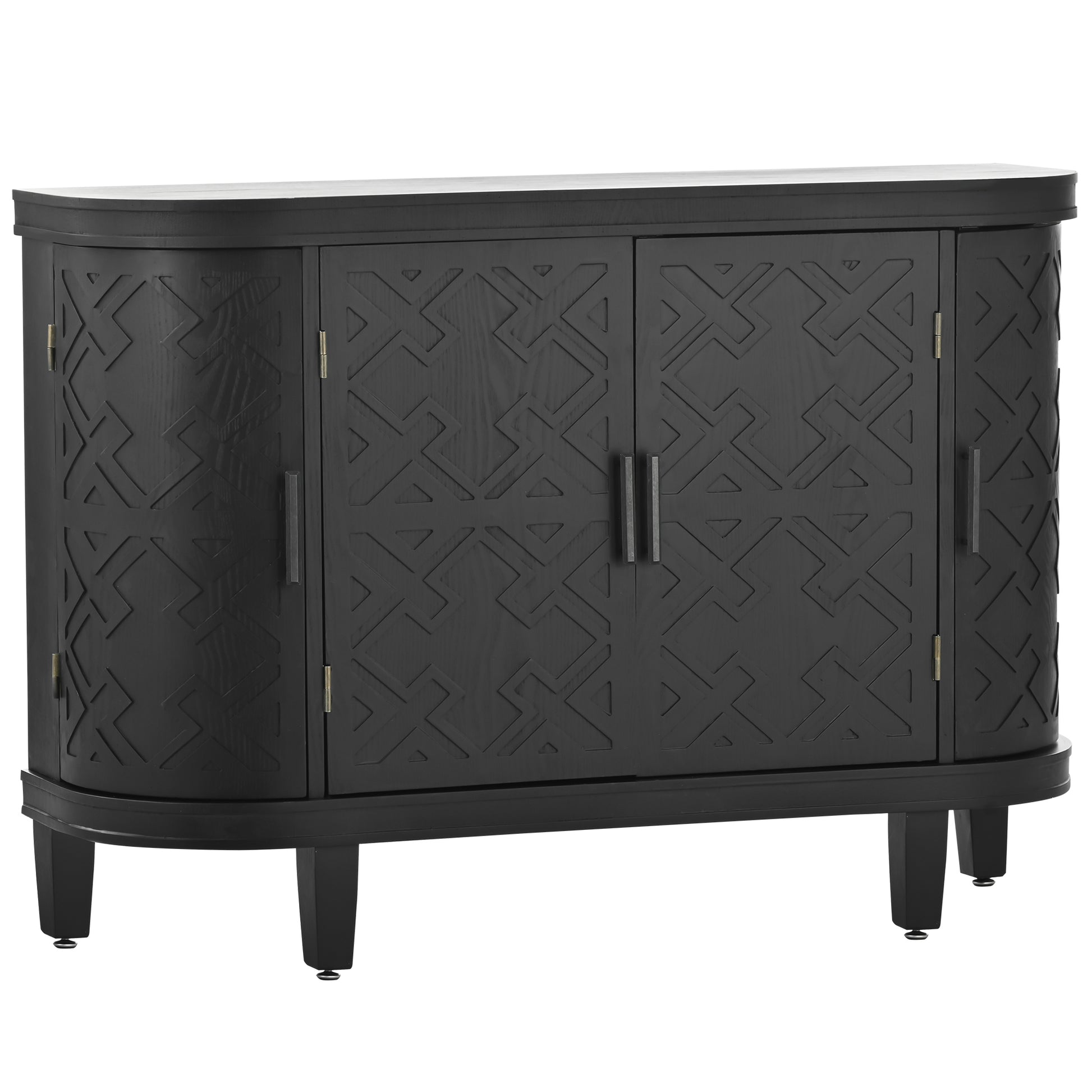 Accent Storage Cabinet Sideboard Wooden Cabinet With Antique Pattern Doors For Hallway, Entryway, Living Room Black Mdf