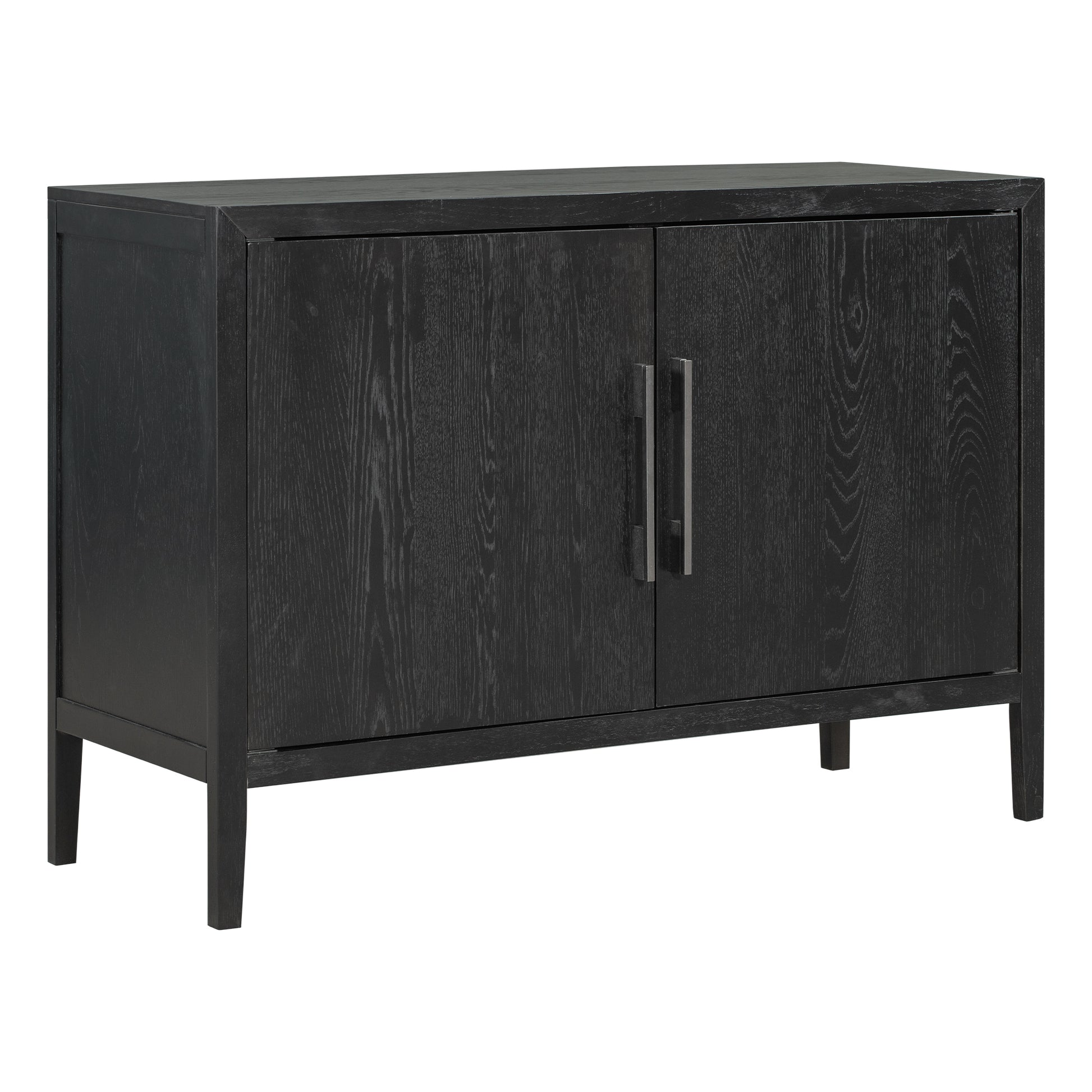 Storage Cabinet Sideboard Wooden Cabinet With 2 Metal Handles And 2 Doors For Hallway, Entryway, Living Room Black Mdf