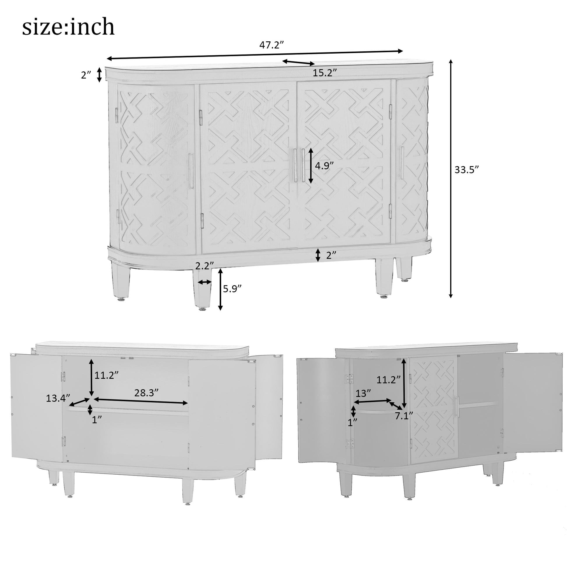 Accent Storage Cabinet Sideboard Wooden Cabinet With Antique Pattern Doors For Hallway, Entryway, Living Room Black Mdf