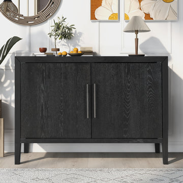 Storage Cabinet Sideboard Wooden Cabinet With 2 Metal Handles And 2 Doors For Hallway, Entryway, Living Room Black Mdf