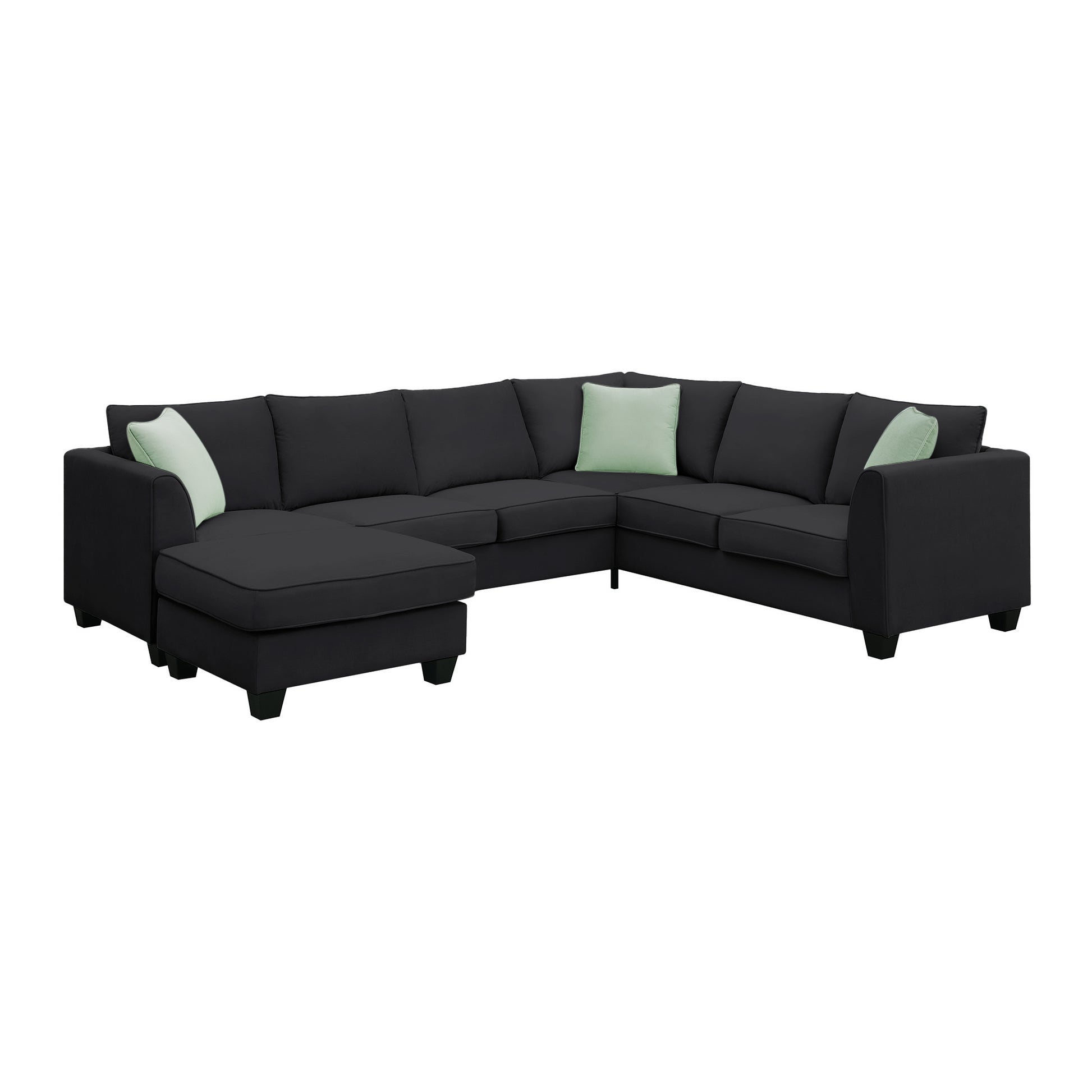 112*87" Sectional Sofa Couches Living Room Sets, 7 Seats Modular Sectional Sofa With Ottoman, L Shape Fabric Sofa Corner Couch Set With 3 Pillows, Black Of Gs008210Aab Black Fabric 7 Seat