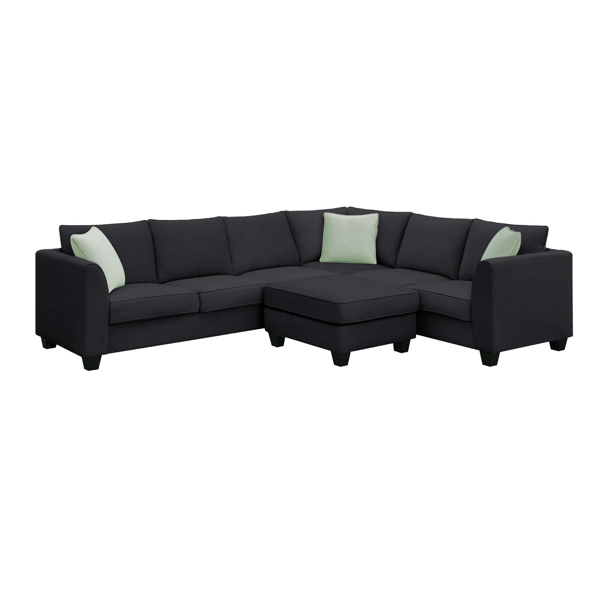 112*87" Sectional Sofa Couches Living Room Sets, 7 Seats Modular Sectional Sofa With Ottoman, L Shape Fabric Sofa Corner Couch Set With 3 Pillows, Black Of Gs008210Aab Black Fabric 7 Seat