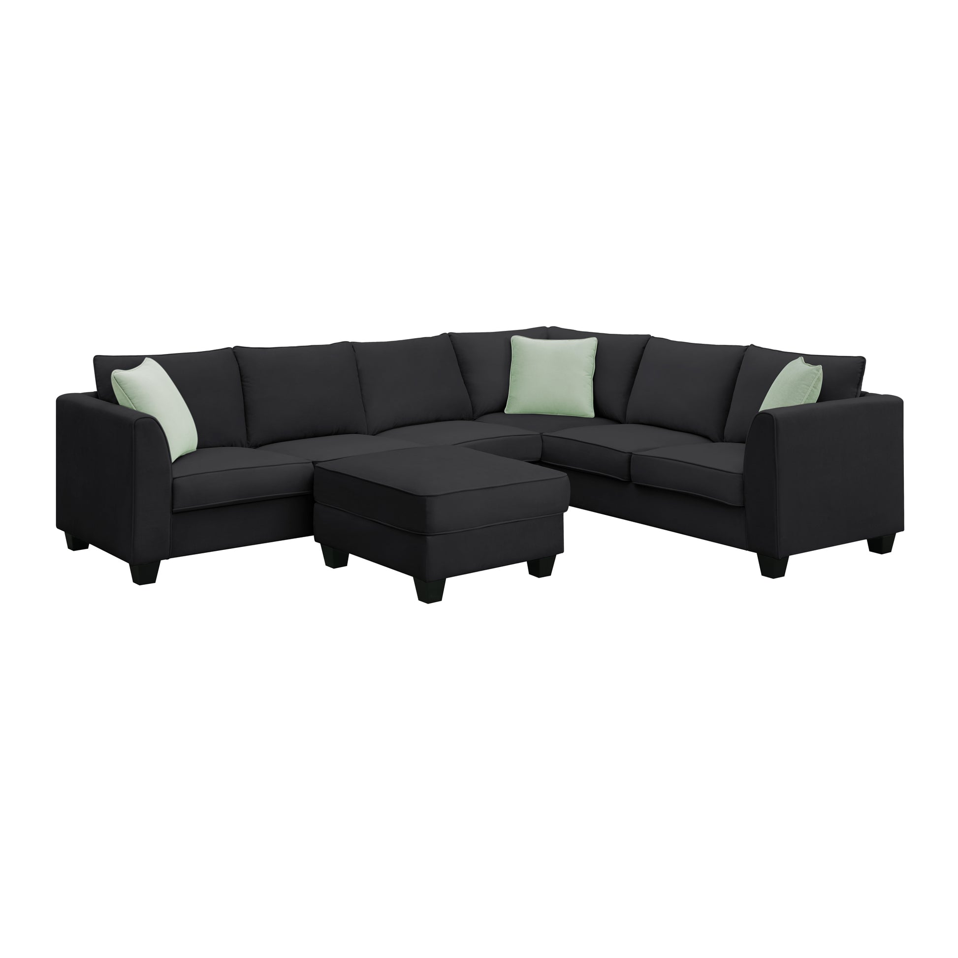 112*87" Sectional Sofa Couches Living Room Sets, 7 Seats Modular Sectional Sofa With Ottoman, L Shape Fabric Sofa Corner Couch Set With 3 Pillows, Black Of Gs008210Aab Black Fabric 7 Seat