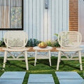 3 Pieces Hollow Design Retro Patio Table Chair Set All Weather Conversation Bistro Set Outdoor Table With Open Shelf And Lounge Chairs With Widened Seat For Balcony Garden Yard White White Polypropylene